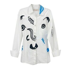 Marni Francesco Risso Abstract Face‎ Scribble Cotton Shirt White IT 44 L